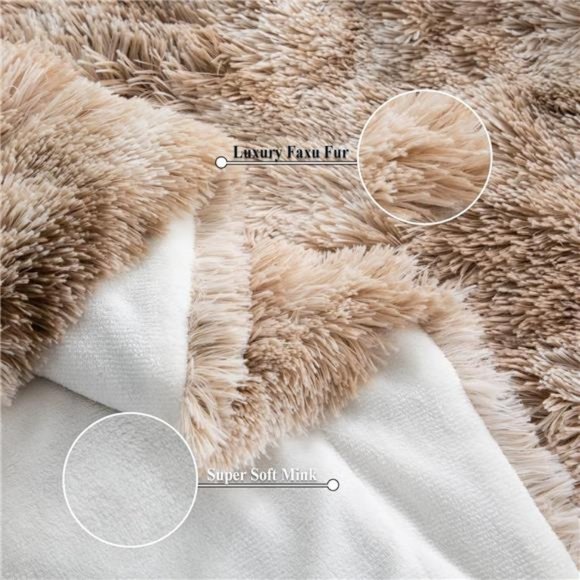 Fuzzy Faux Fur Throw Blanket Tie-dye Beige Super Soft Cozy Plush Fuzzy Shaggy - Picture 2 of 6